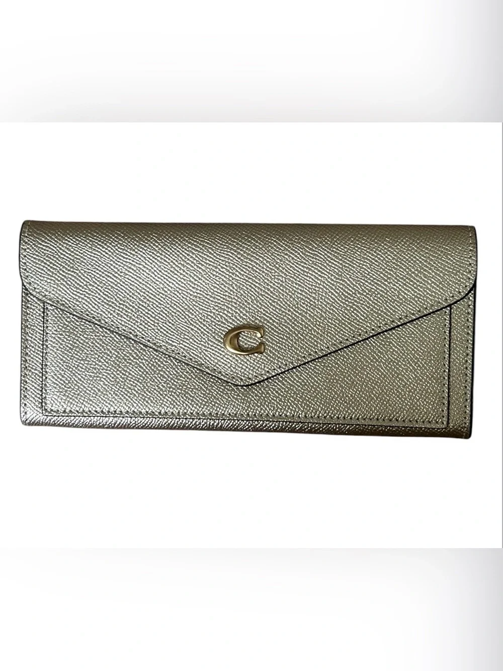 Coach Wyn Soft Wallet in Metallic Gold Crossgrain Leather